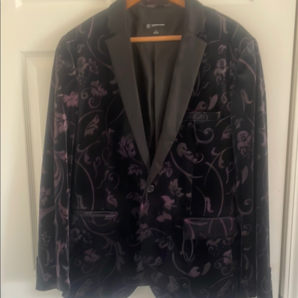 INC Velvet Black and Purple Floral Dinner Jacket